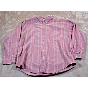 Eddie Bauer Shirt Mens Large Purple Striped Button Down Casual Pocket Outdoors